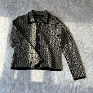 Ann Taylor Black and White Vintage Geometric Knit Cardigan